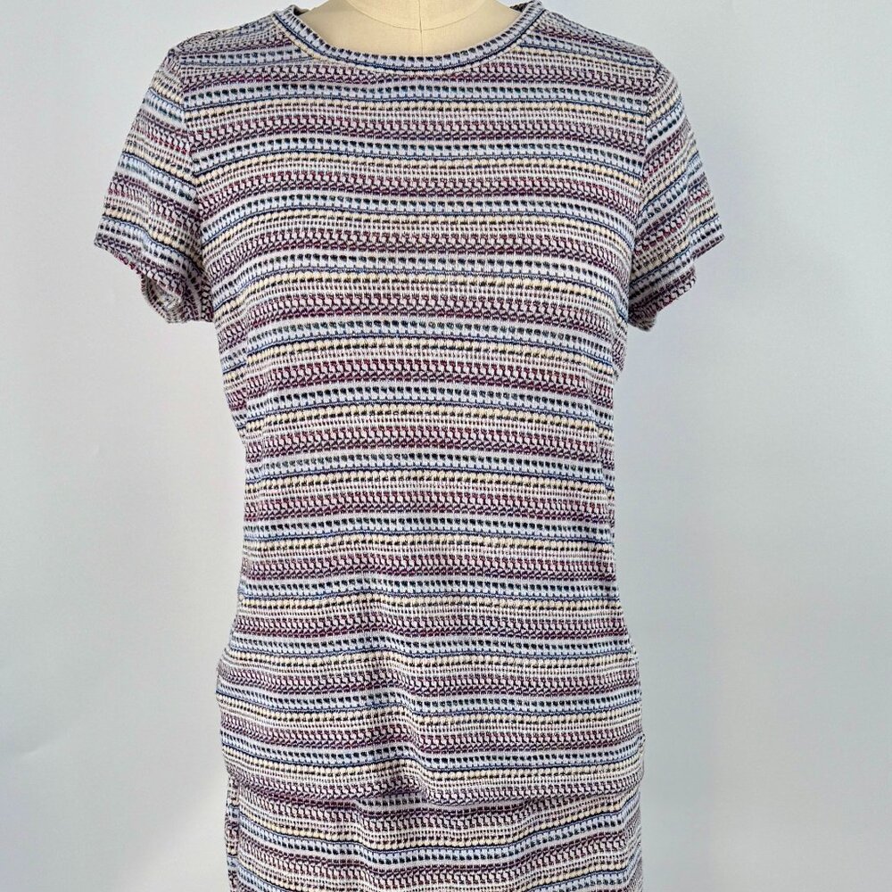 Bobeau Multicolor Textured Knit Dress | Short Sleeve Midi Dress | Stretchy Boucl